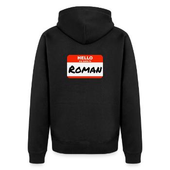 Bonjour, mon nom est romain Étiquette Étiquette - Veste à capuche bio Premium Unisexe - noir - Dos - Nico (187cm)