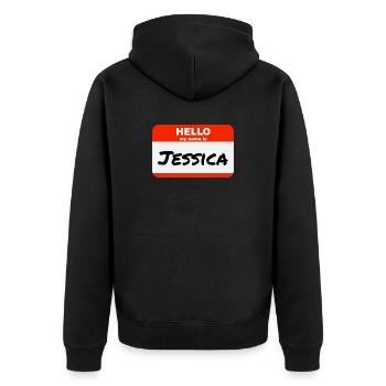 Bonjour, je m’appelle Jessica Étiquette Étiquette Étiquette - Veste à capuche bio Premium Unisexe - noir - Dos - Nico (187cm)