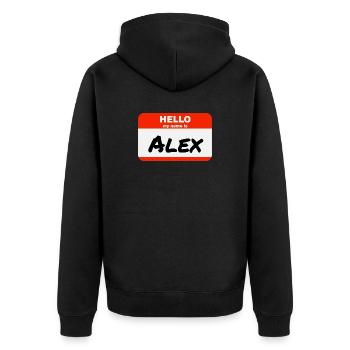 Hello My Name Is Alex Etikett Namensschild - Unisex Premium Bio Zip Hoodie - Schwarz - Hinten - Nico (187cm)