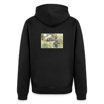 Aquarell-Dampfeisenbahn-Viadukt - Unisex Premium Bio Zip Hoodie - Schwarz - Hinten - Nico (187cm)