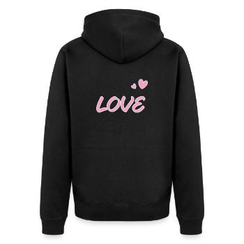 Pastellliebe und gezeichnete Herzen - Unisex Premium Bio Zip Hoodie - Schwarz - Hinten - Nico (187cm)