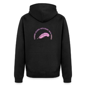Wortfeder: Stille wird Weg - Unisex Premium Bio Zip Hoodie - Schwarz - Hinten - Nico (187cm)