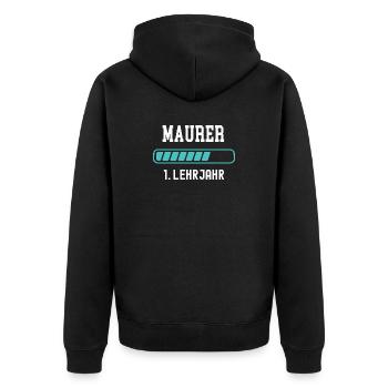 Maurer Ausbildung 1 Lehrjahr 1. Ausbildungsjahr - Unisex Premium Bio Zip Hoodie - Schwarz - Hinten - Nico (187cm)
