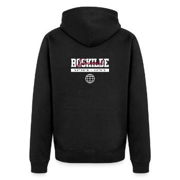 Roskilde Dänemark Koordinaten Reise Souvenir - Unisex Premium Bio Zip Hoodie - Schwarz - Hinten - Nico (187cm)