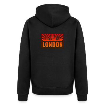 London Skyline Sonnenuntergang - Unisex Premium Bio Zip Hoodie - Schwarz - Hinten - Nico (187cm)
