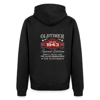 Oldtimer Baujahr 1943 Opa Vintage - Unisex Premium Bio Zip Hoodie - Schwarz - Hinten - Nico (187cm)