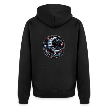 Astronaut sitzt auf der Mondsichel und angelt - Unisex Premium Bio Zip Hoodie - Schwarz - Hinten - Nico (187cm)