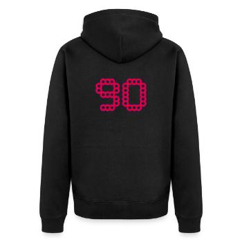 90. 90 JAHRE. 90-JÄHRIGES JUBILÄUM. 90-JÄHRIGES JUBILÄUM. - Unisex Premium Bio Zip Hoodie - Schwarz - Hinten - Nico (187cm)