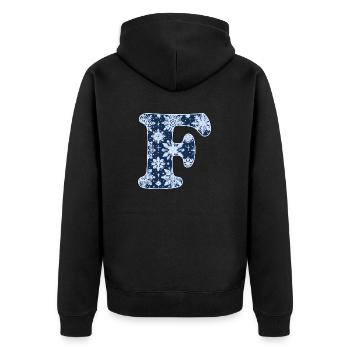 Buchstabe F Schneeflocken - Unisex Premium Bio Zip Hoodie - Schwarz - Hinten - Nico (187cm)