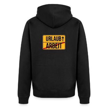 Urlaub Arbeit Wegweiser Design - Unisex Premium Bio Zip Hoodie - Schwarz - Hinten - Nico (187cm)