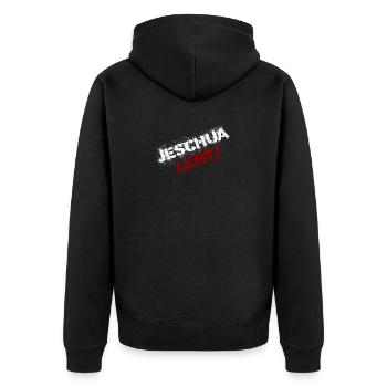 Yeshua lives white and red - Unisex Premium Organic Zip Hoodie - black - Back - Nico (187cm)