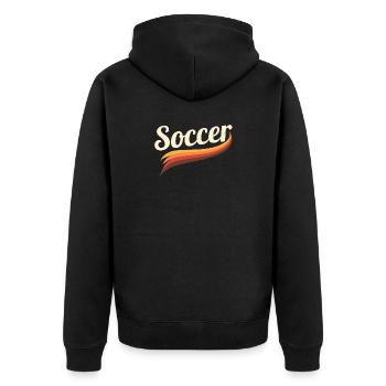 Retro Soccer Shirt – Iconic Football Look - Unisex Premium Organic Zip Hoodie - black - Back - Nico (187cm)