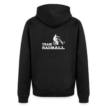 Team Radball, Radballer, Hallenradsport - Unisex Premium Bio Zip Hoodie - Schwarz - Hinten - Nico (187cm)