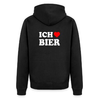 Ich liebe bier - Unisex Premium Bio Zip Hoodie - Schwarz - Hinten - Nico (187cm)