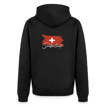 Schweiz Fahne - Unisex Premium Bio Zip Hoodie - Schwarz - Hinten - Nico (187cm)