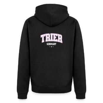 Trier Germany College Schriftzug Statement - Unisex Premium Bio Zip Hoodie - Schwarz - Hinten - Nico (187cm)