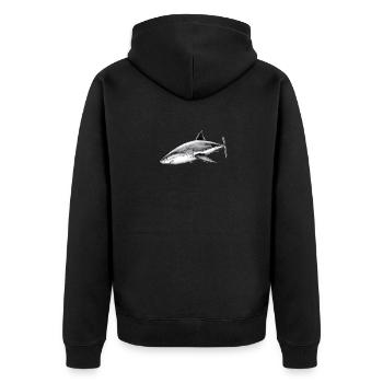 Weißer Hai - Weißer Hai - Unisex Premium Bio Zip Hoodie - Schwarz - Hinten - Nico (187cm)