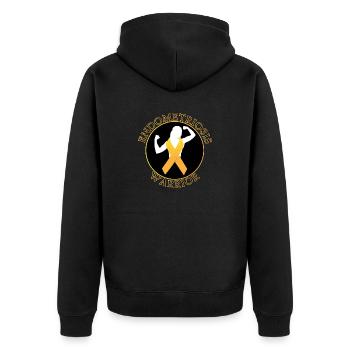 Endometriose-Krieger - Unisex Premium Bio Zip Hoodie - Schwarz - Hinten - Nico (187cm)