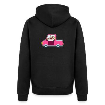 Kuh Auto - Unisex Premium Bio Zip Hoodie - Schwarz - Hinten - Nico (187cm)