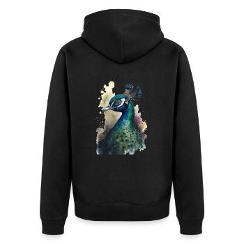 Pfau Wasserfarben Malerei - Unisex Premium Bio Zip Hoodie - Schwarz - Hinten - Nico (187cm)