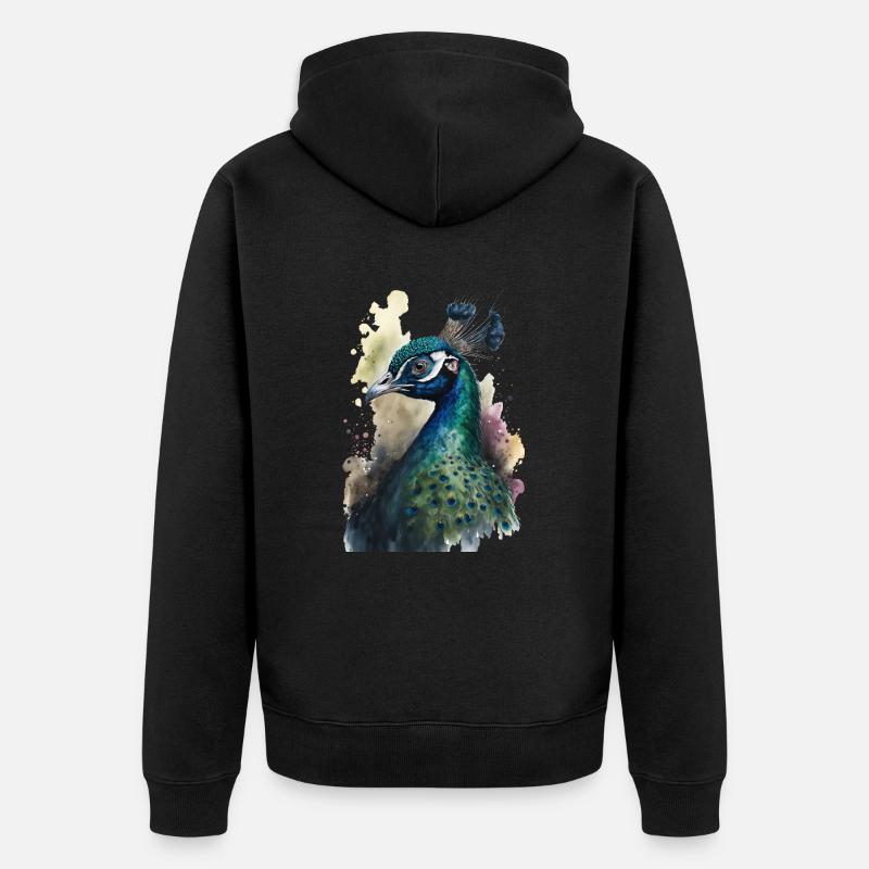 Aquarelle de paon - Veste à capuche bio Premium Unisexe - noir