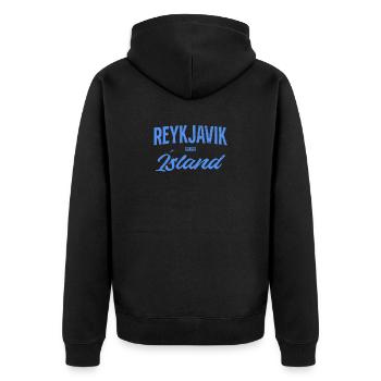 Reykjavik Island Schriftzug - Unisex Premium Bio Zip Hoodie - Schwarz - Hinten - Nico (187cm)