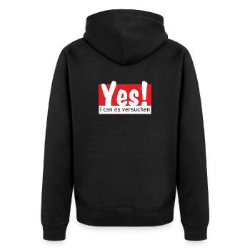 Yes i can es versuchen - Unisex Premium Bio Zip Hoodie - Schwarz - Hinten - Nico (187cm)
