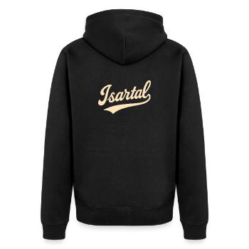 Isar Valley lettering - Unisex Premium Organic Zip Hoodie - black - Back - Nico (187cm)