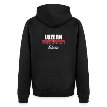 Luzern - Unisex Premium Bio Zip Hoodie - Schwarz - Hinten - Nico (187cm)
