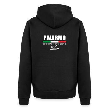 Palermo - Unisex Premium Bio Zip Hoodie - Schwarz - Hinten - Nico (187cm)