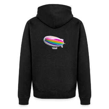 Regenbogen Zeppelin Druck - Unisex Premium Bio Zip Hoodie - Schwarz - Hinten - Nico (187cm)