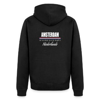 Amsterdam - Unisex Premium Bio Zip Hoodie - Schwarz - Hinten - Nico (187cm)