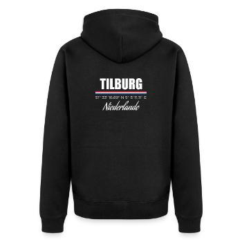 Tilburg - Unisex Premium Bio Zip Hoodie - Schwarz - Hinten - Nico (187cm)