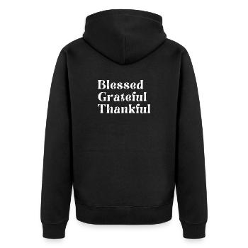 Grateful Thankful - Unisex Premium Organic Zip Hoodie - black - Back - Nico (187cm)
