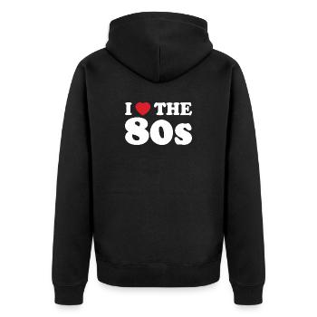 Ich liebe den Retro-Stil der 80er. - Unisex Premium Bio Zip Hoodie - Schwarz - Hinten - Nico (187cm)