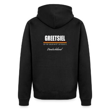 Greetsiel - Unisex Premium Bio Zip Hoodie - Schwarz - Hinten - Nico (187cm)
