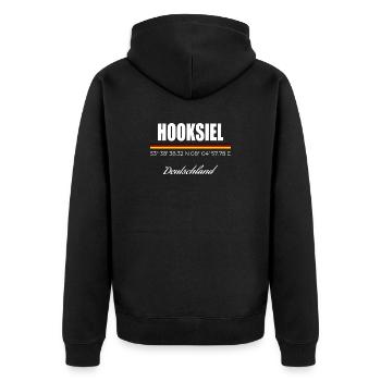 Hooksiel - Unisex Premium Bio Zip Hoodie - Schwarz - Hinten - Nico (187cm)