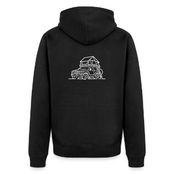 Dachzelt Offroad Shirt für echte Dachzelt Camper - Unisex Premium Bio Zip Hoodie - Schwarz - Hinten - Nico (187cm)