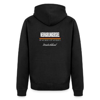 Neuharlingersiel - Unisex Premium Bio Zip Hoodie - Schwarz - Hinten - Nico (187cm)