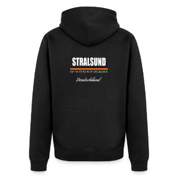 Stralsund - Unisex Premium Bio Zip Hoodie - Schwarz - Hinten - Nico (187cm)