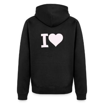I Liebe Herz Motiv - Unisex Premium Bio Zip Hoodie - Schwarz - Hinten - Nico (187cm)