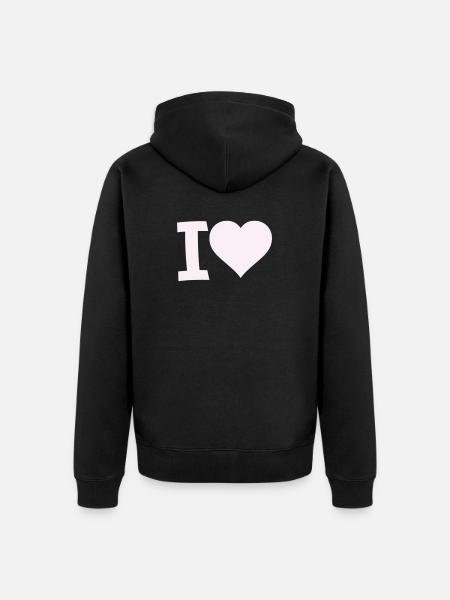 I Love Heart Motif - Unisex Premium Organic Zip Hoodie - black