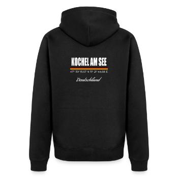 Kochel am See - Unisex Premium Bio Zip Hoodie - Schwarz - Hinten - Nico (187cm)