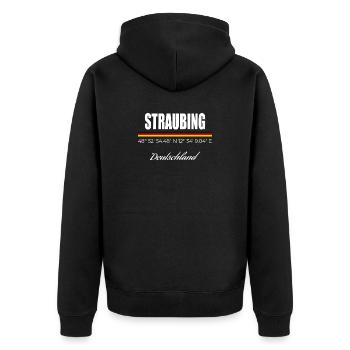 Straubing - Unisex Premium Bio Zip Hoodie - Schwarz - Hinten - Nico (187cm)