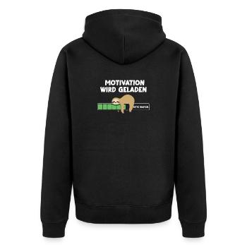 Motivation wird geladen Faultier Faultiermotiv - Unisex Premium Bio Zip Hoodie - Schwarz - Hinten - Nico (187cm)