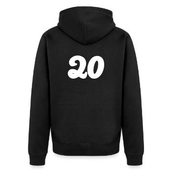 20. 20th ANNIVERSARY. 20 YEARS ANNIVERSARY. 20 YEARS. - Unisex Premium Organic Zip Hoodie - black - Back - Nico (187cm)
