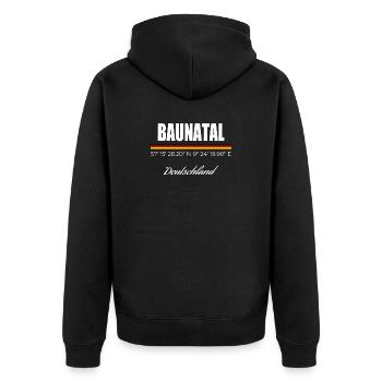 Baunatal - Unisex Premium Bio Zip Hoodie - Schwarz - Hinten - Nico (187cm)