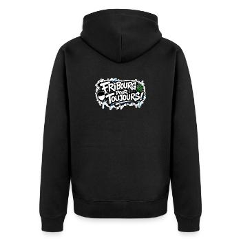 Fribourg pour toujours - Unisex Premium Bio Zip Hoodie - Schwarz - Hinten - Nico (187cm)