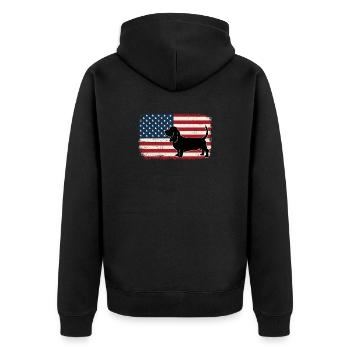 Basset Hound US Flag - Patriotic Dog Mom Dad - Unisex Premium Organic Zip Hoodie - black - Back - Nico (187cm)