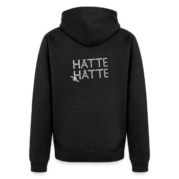 Hätte hätte Fahrradkette Spruch aus Kettengliedern - Unisex Premium Bio Zip Hoodie - Schwarz - Hinten - Nico (187cm)